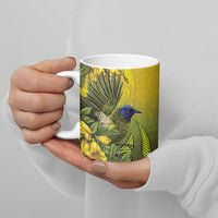 New Zealand Bellbird Ceramic Mug With Kowhai Flowers LT05 - Polynesian Pride
