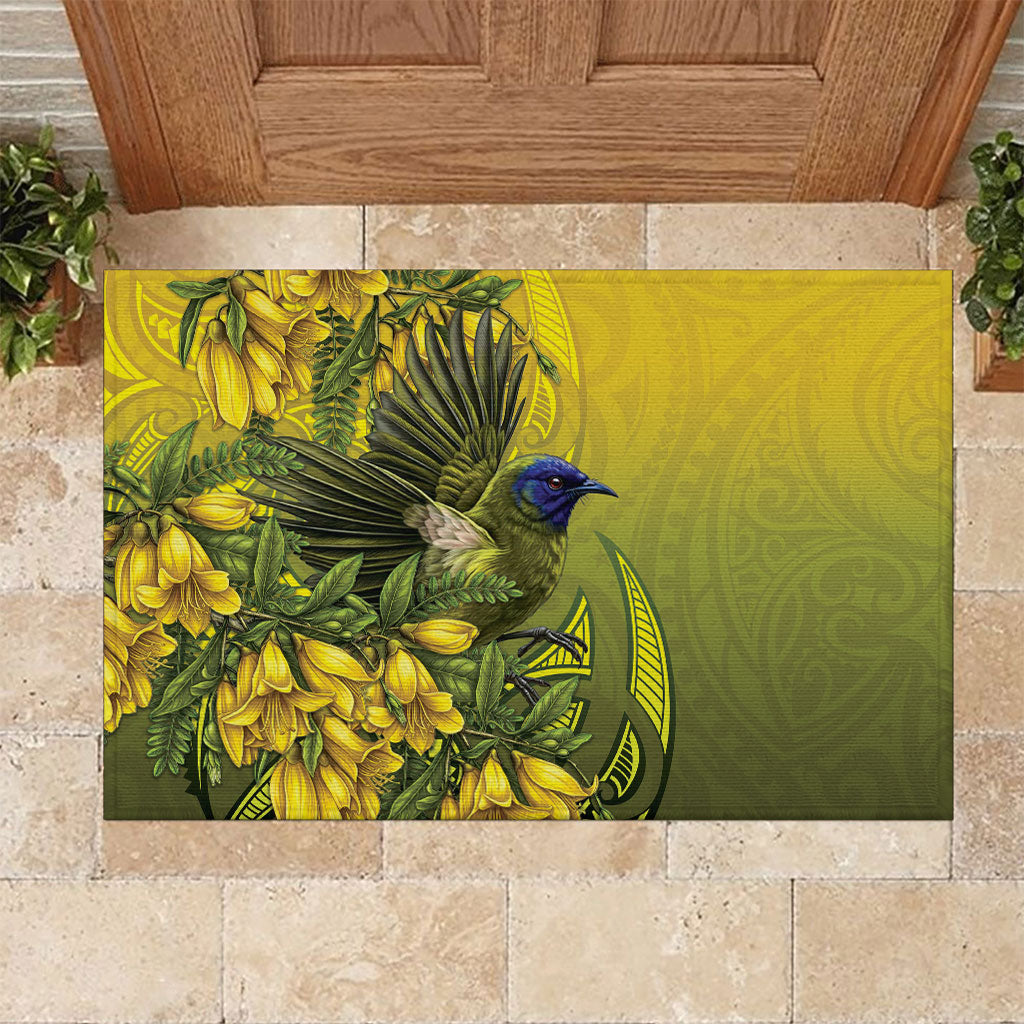 New Zealand Bellbird Rubber Doormat With Kowhai Flowers LT05 Yellow - Polynesian Pride