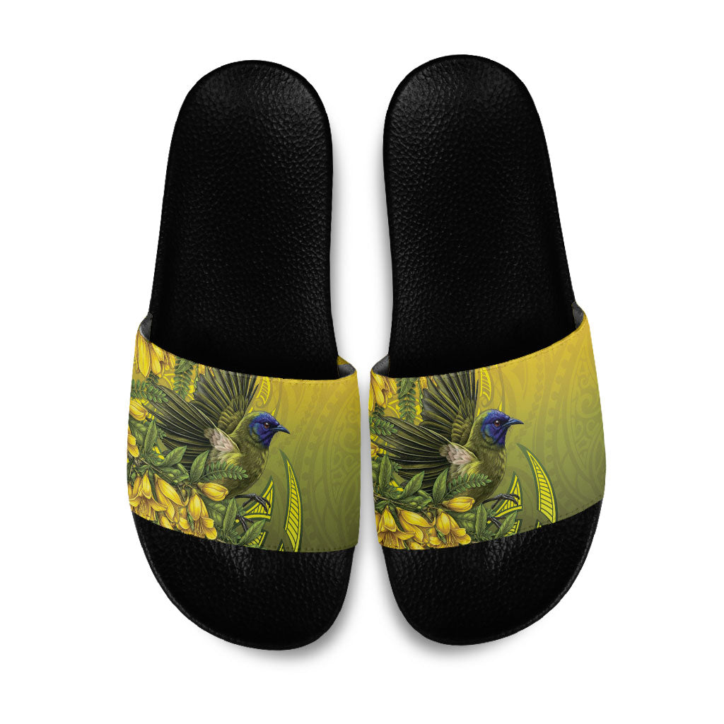New Zealand Bellbird Slide Sandals With Kowhai Flowers LT05 Yellow - Polynesian Pride