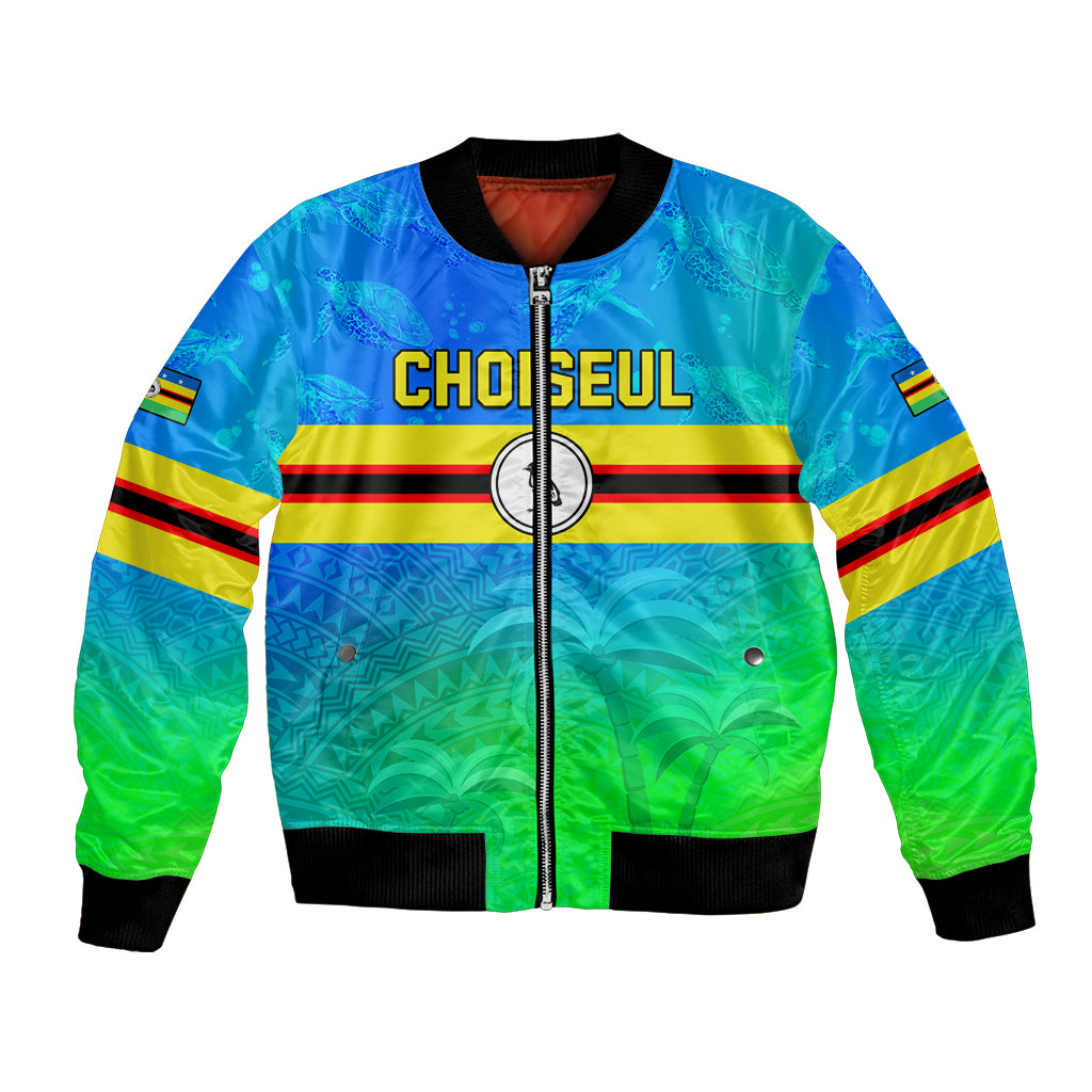 Personalised Solomon Islands Choiseul Province Day Bomber Jacket Sea Turtle Tribal Pattern LT05 Unisex Blue - Polynesian Pride
