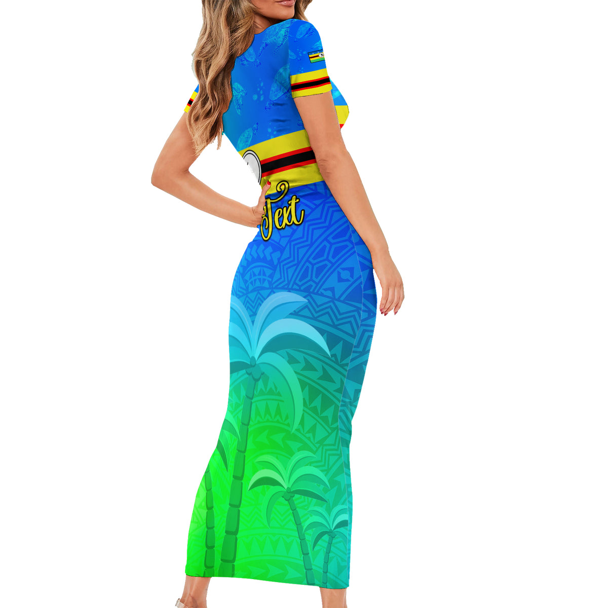 Personalised Solomon Islands Choiseul Province Day Short Sleeve Bodycon Dress Sea Turtle Tribal Pattern LT05 - Polynesian Pride