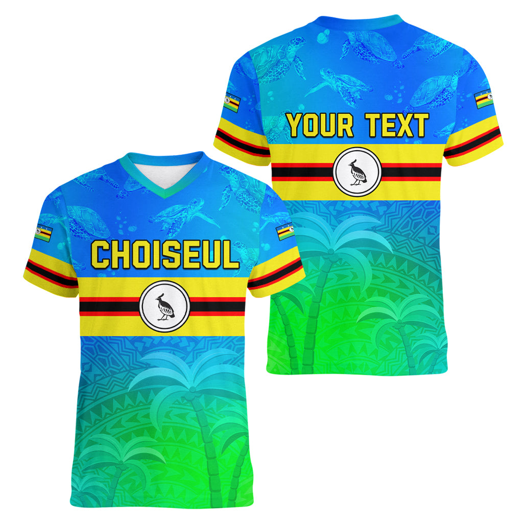 Personalised Solomon Islands Choiseul Province Day Women V Neck T Shirt Sea Turtle Tribal Pattern LT05 - Polynesian Pride