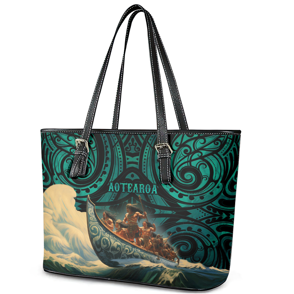 New Zealand Tamaki Herenga Waka Festival Leather Tote Bag Maori Pattern LT05 - Polynesian Pride