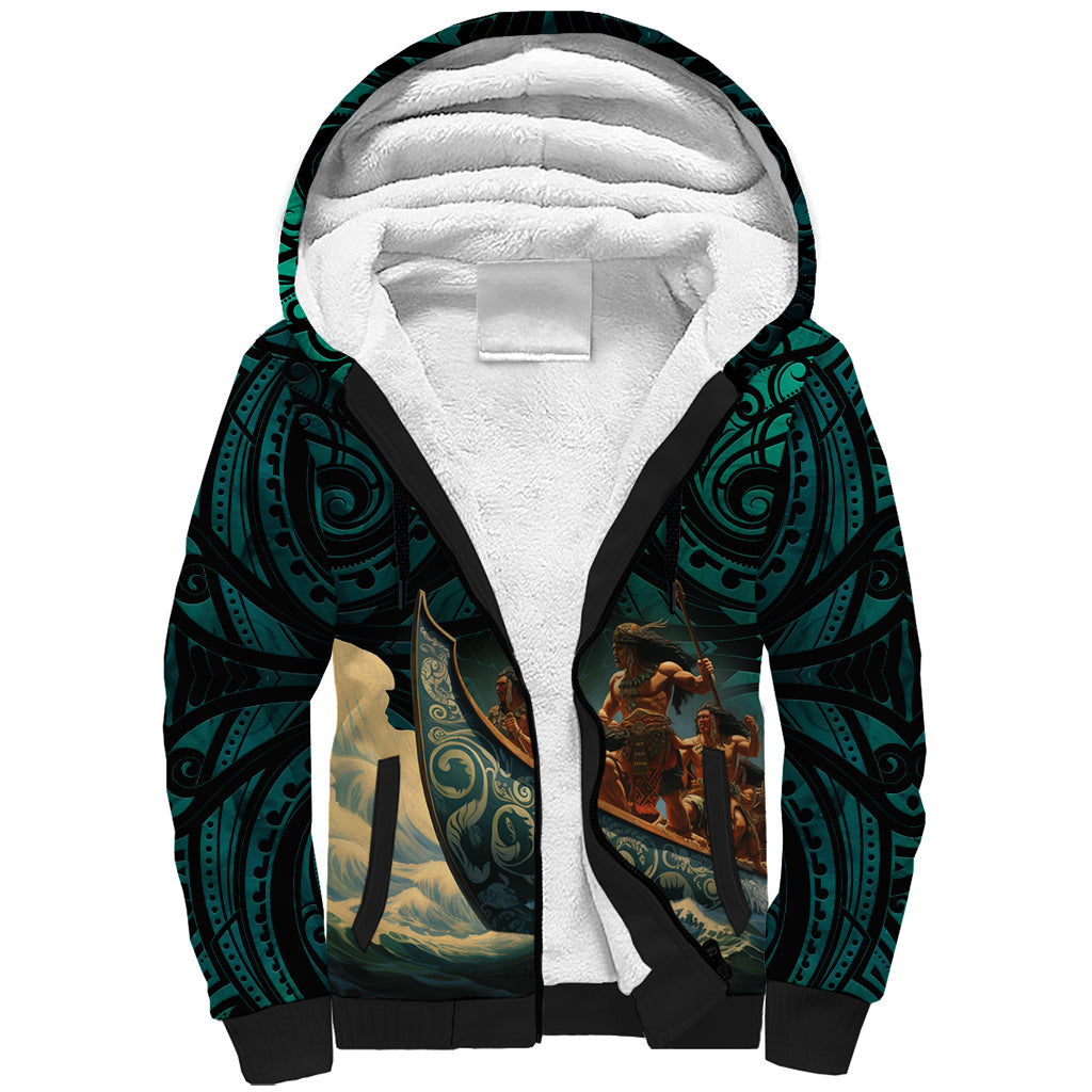 Personalised New Zealand Tamaki Herenga Waka Festival Sherpa Hoodie Maori Pattern LT05 Unisex Dark Turquoise - Polynesian Pride