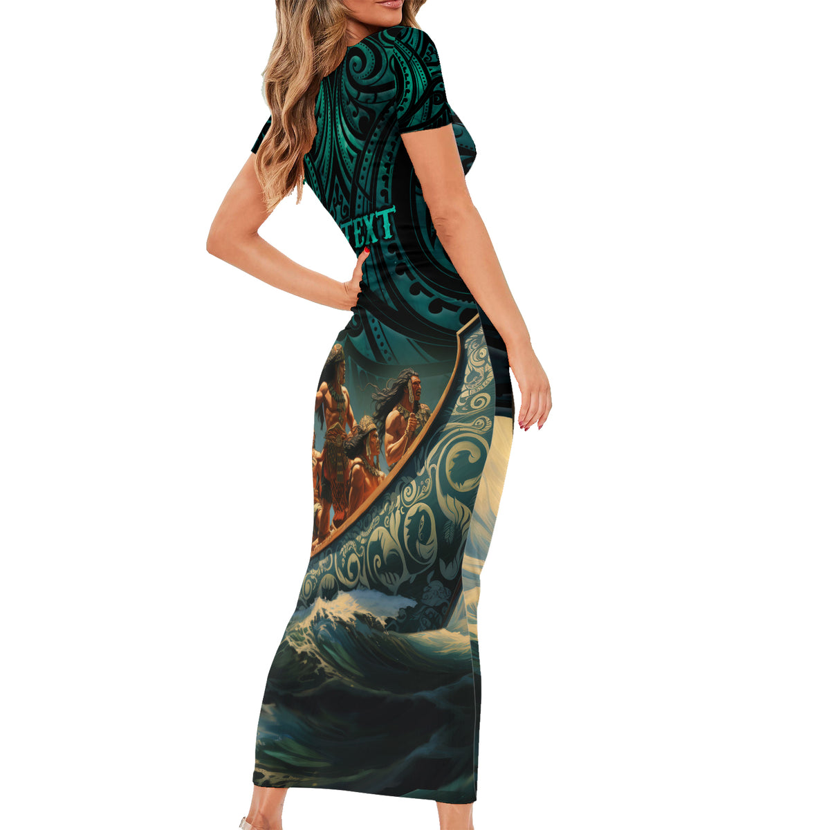 Personalised New Zealand Tamaki Herenga Waka Festival Short Sleeve Bodycon Dress Maori Pattern LT05 - Polynesian Pride