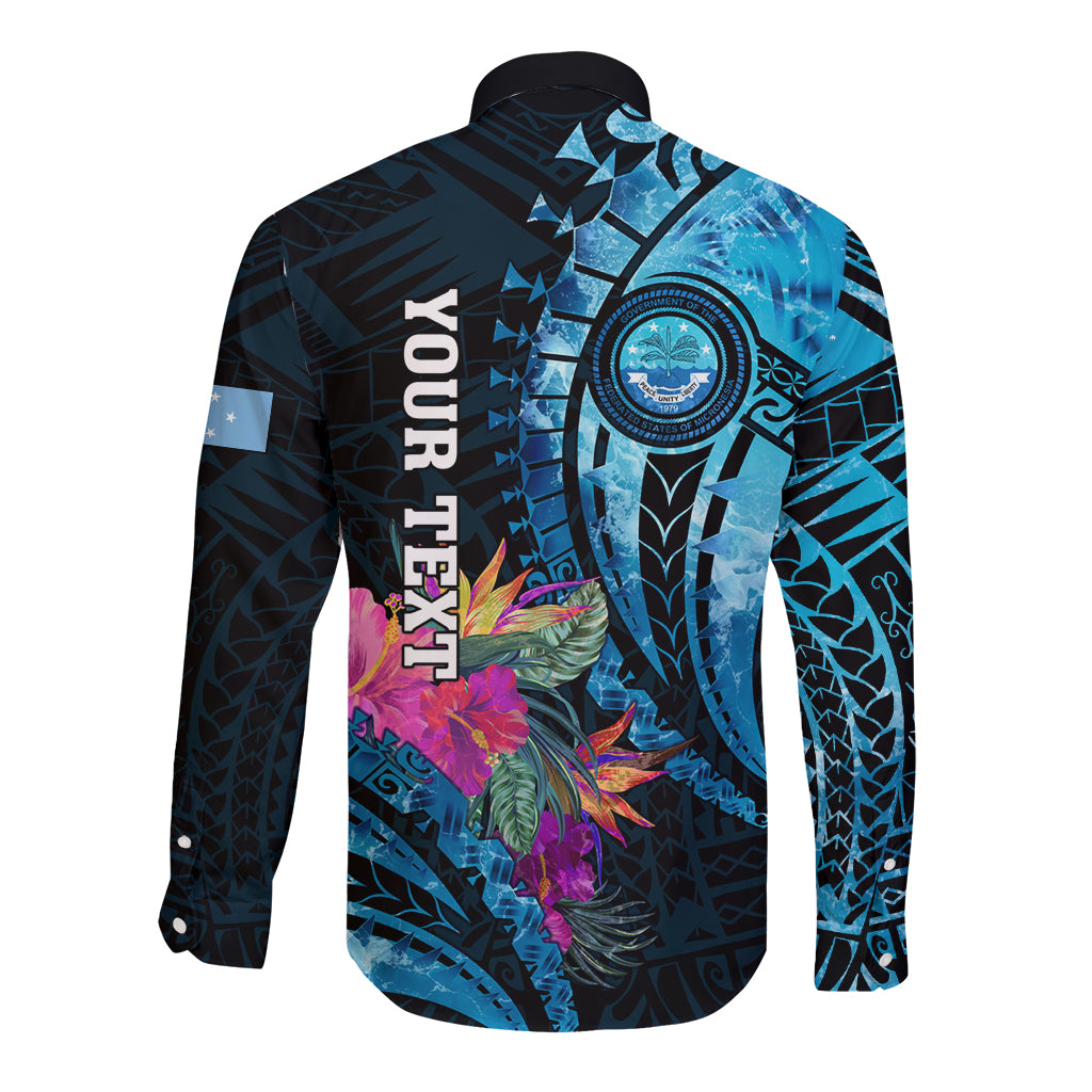 Personalised FSM Culture Day Long Sleeve Button Shirt Tropical Flowers Tribal Pattern LT05 - Polynesian Pride
