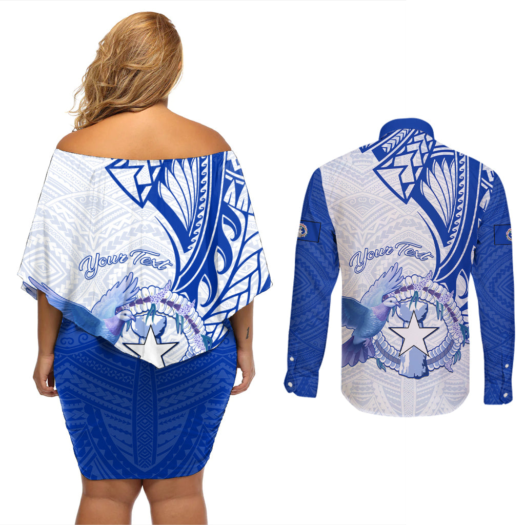 Personalised Northern Mariana Islands Commonwealth Day Couples Matching Off Shoulder Short Dress and Long Sleeve Button Shirt Simple Style LT05 - Polynesian Pride