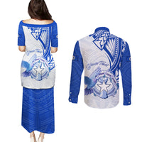 Personalised Northern Mariana Islands Commonwealth Day Couples Matching Puletasi and Long Sleeve Button Shirt Simple Style LT05 - Polynesian Pride