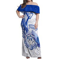 Personalised Northern Mariana Islands Commonwealth Day Off Shoulder Maxi Dress Simple Style LT05 Women Blue - Polynesian Pride