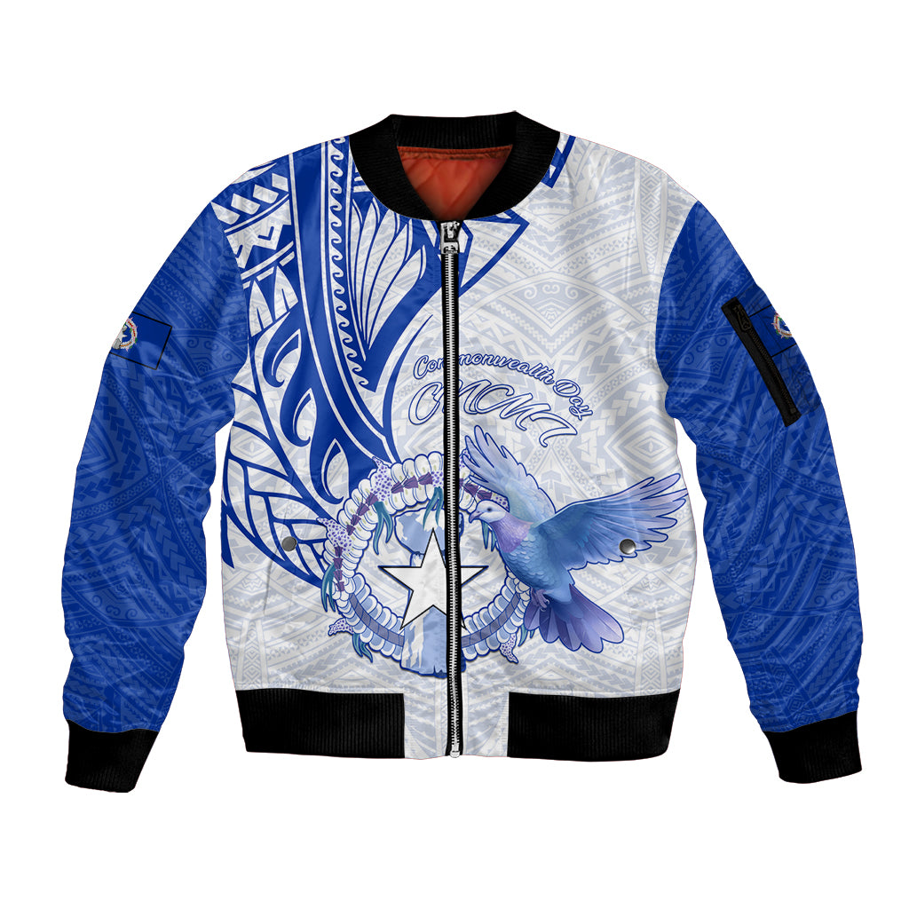 Personalised Northern Mariana Islands Commonwealth Day Sleeve Zip Bomber Jacket Simple Style LT05 Unisex Blue - Polynesian Pride