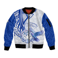 Personalised Northern Mariana Islands Commonwealth Day Sleeve Zip Bomber Jacket Simple Style LT05 Unisex Blue - Polynesian Pride