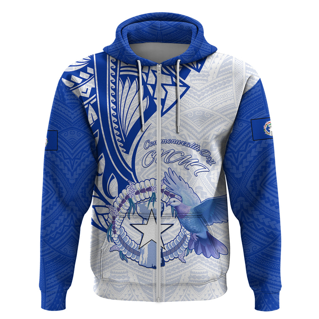 Personalised Northern Mariana Islands Commonwealth Day Zip Hoodie Simple Style LT05 Zip Hoodie Blue - Polynesian Pride