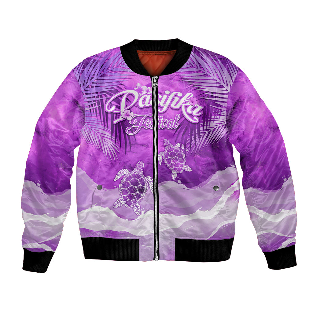 Personalised Pasifika Festival Bomber Jacket Violet Tropical Turtle LT05 Unisex Violet - Polynesian Pride