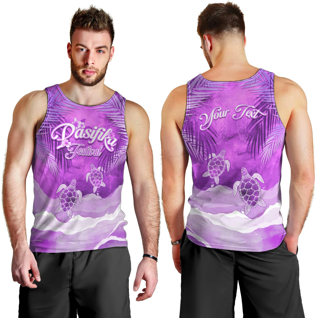 Personalised Pasifika Festival Men Tank Top Violet Tropical Turtle LT05 - Polynesian Pride