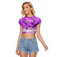 Personalised Pasifika Festival Raglan Cropped T Shirt Violet Tropical Turtle LT05 Female Violet - Polynesian Pride
