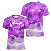 Personalised Pasifika Festival Women V Neck T Shirt Violet Tropical Turtle LT05 - Polynesian Pride