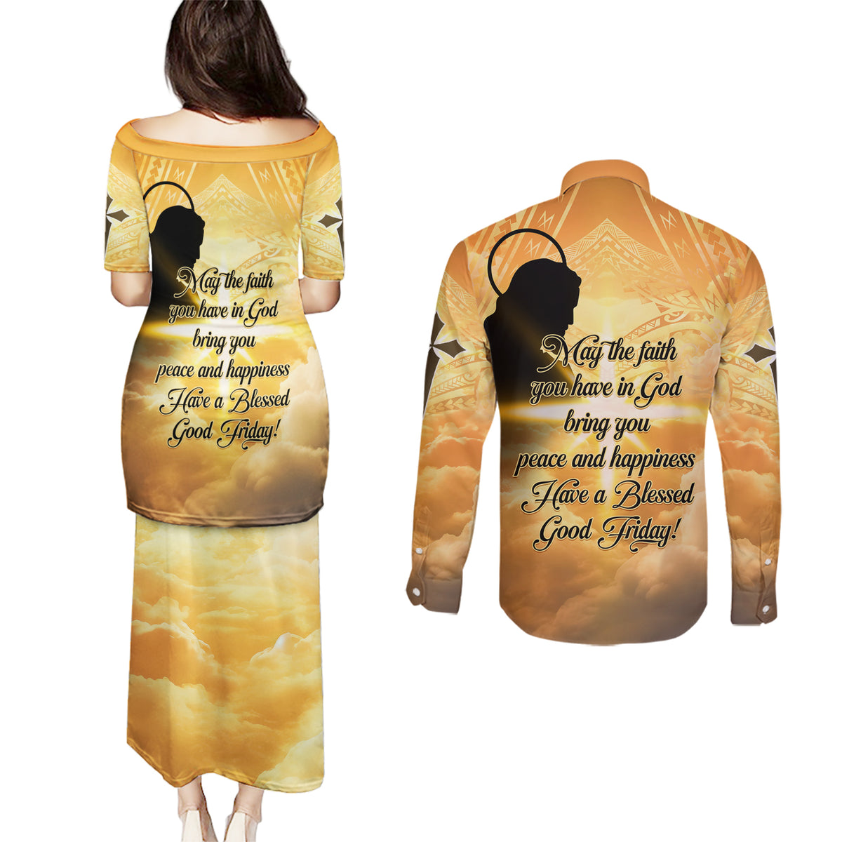 Happy Good Friday Couples Matching Puletasi and Long Sleeve Button Shirt God Will Bless You LT05 - Polynesian Pride