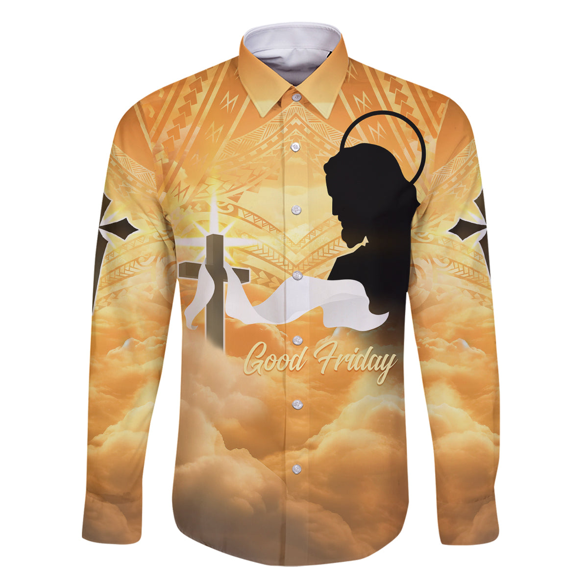 Happy Good Friday Family Matching Off Shoulder Long Sleeve Dress and Hawaiian Shirt God Will Bless You LT05 Dad's Shirt - Long Sleeve Gold - Polynesian Pride