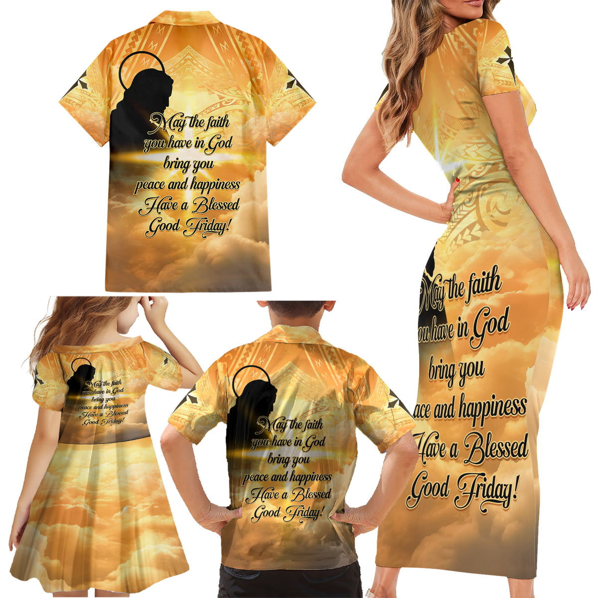 Happy Good Friday Family Matching Short Sleeve Bodycon Dress and Hawaiian Shirt God Will Bless You LT05 - Polynesian Pride