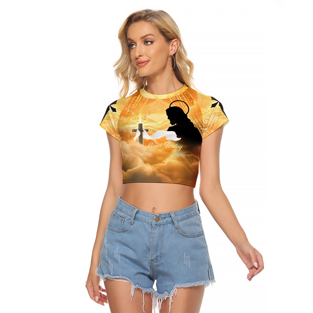 Happy Good Friday Raglan Cropped T Shirt God Will Bless You LT05 Female Gold - Polynesian Pride