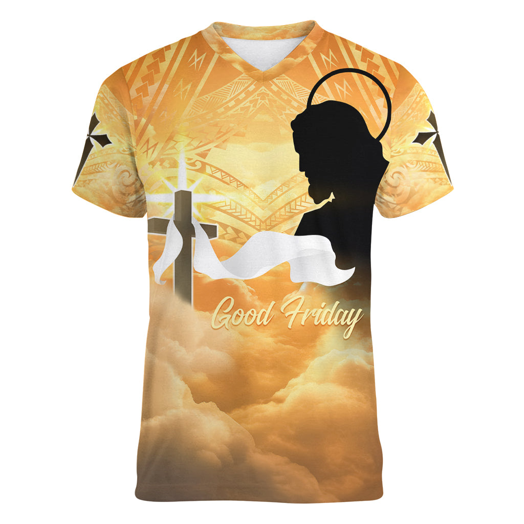 Happy Good Friday Women V Neck T Shirt God Will Bless You LT05 Female Gold - Polynesian Pride