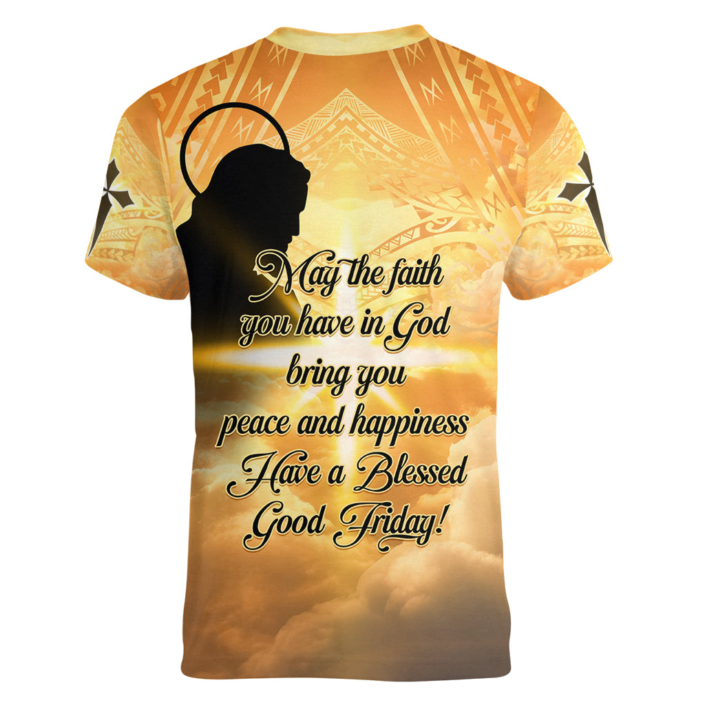 Happy Good Friday Women V Neck T Shirt God Will Bless You LT05 - Polynesian Pride