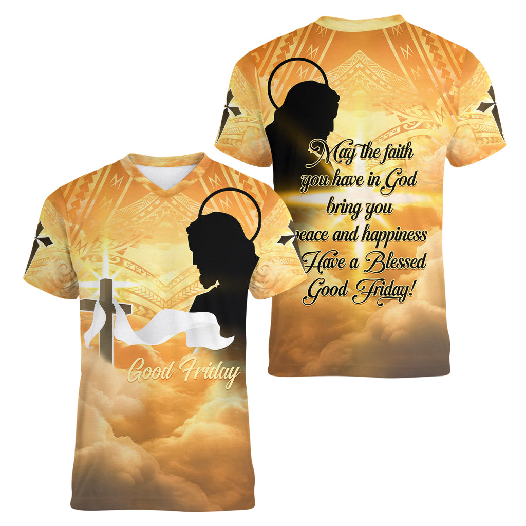 Happy Good Friday Women V Neck T Shirt God Will Bless You LT05 - Polynesian Pride