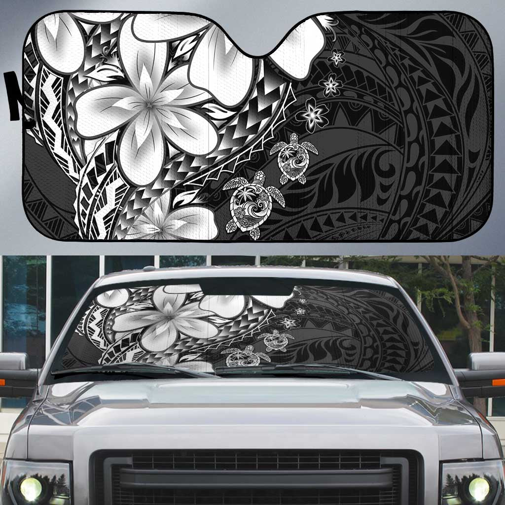 Polynesia Romantic Valentine Auto Sun Shade Sea Turtle Couple With Black Plumeria LT05 Black - Polynesian Pride