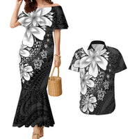 Polynesia Romantic Valentine Couples Matching Mermaid Dress and Hawaiian Shirt Sea Turtle Couple With Black Plumeria LT05 Black - Polynesian Pride