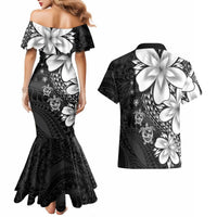 Polynesia Romantic Valentine Couples Matching Mermaid Dress and Hawaiian Shirt Sea Turtle Couple With Black Plumeria LT05 - Polynesian Pride