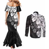 Polynesia Romantic Valentine Couples Matching Mermaid Dress and Long Sleeve Button Shirt Sea Turtle Couple With Black Plumeria LT05 - Polynesian Pride