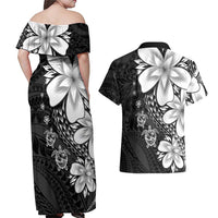Polynesia Romantic Valentine Couples Matching Off Shoulder Maxi Dress and Hawaiian Shirt Sea Turtle Couple With Black Plumeria LT05 - Polynesian Pride