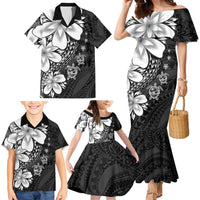 Polynesia Romantic Valentine Family Matching Mermaid Dress and Hawaiian Shirt Sea Turtle Couple With Black Plumeria