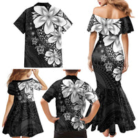 Polynesia Romantic Valentine Family Matching Mermaid Dress and Hawaiian Shirt Sea Turtle Couple With Black Plumeria