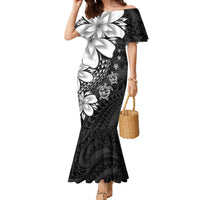Polynesia Romantic Valentine Family Matching Mermaid Dress and Hawaiian Shirt Sea Turtle Couple With Black Plumeria