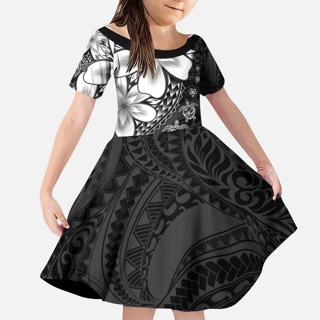 Polynesia Romantic Valentine Family Matching Off Shoulder Maxi Dress and Hawaiian Shirt Sea Turtle Couple With Black Plumeria