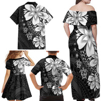 Polynesia Romantic Valentine Family Matching Off Shoulder Maxi Dress and Hawaiian Shirt Sea Turtle Couple With Black Plumeria