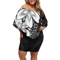 Polynesia Romantic Valentine Family Matching Off Shoulder Short Dress and Hawaiian Shirt Sea Turtle Couple With Black Plumeria
