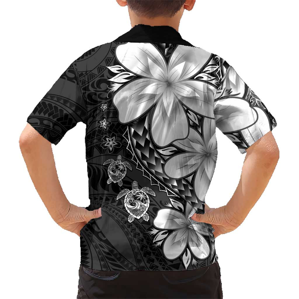 Polynesia Romantic Valentine Kid Hawaiian Shirt Sea Turtle Couple With Black Plumeria
