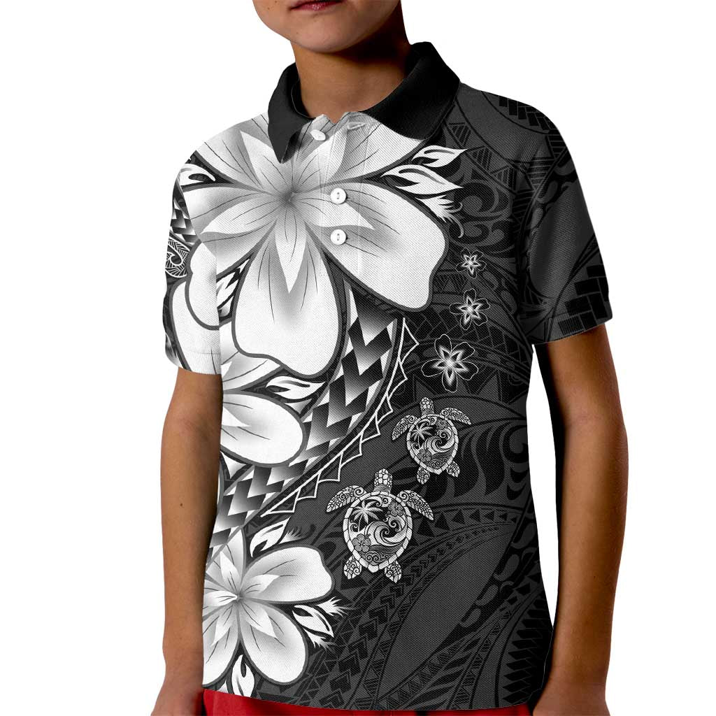 Polynesia Romantic Valentine Kid Polo Shirt Sea Turtle Couple With Black Plumeria