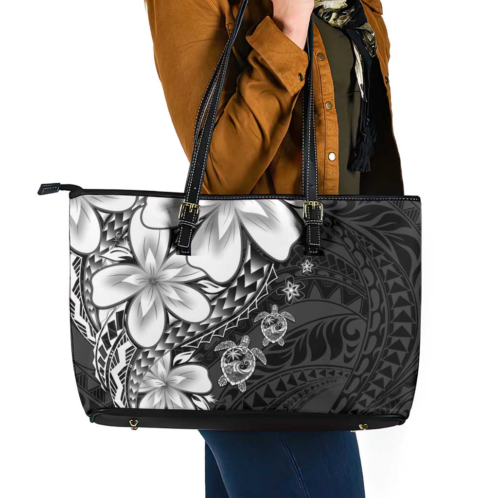 Polynesia Romantic Valentine Leather Tote Bag Sea Turtle Couple With Black Plumeria LT05 - Polynesian Pride