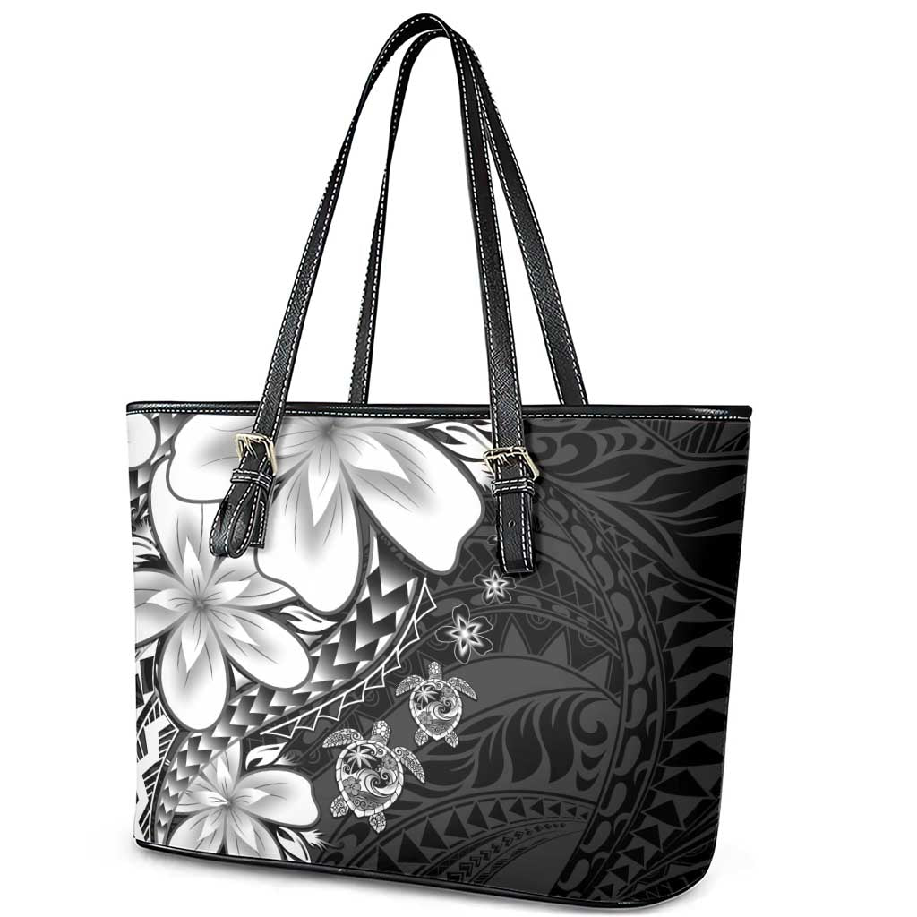 Polynesia Romantic Valentine Leather Tote Bag Sea Turtle Couple With Black Plumeria LT05 - Polynesian Pride
