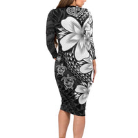 Polynesia Romantic Valentine Long Sleeve Bodycon Dress Sea Turtle Couple With Black Plumeria LT05 - Polynesian Pride