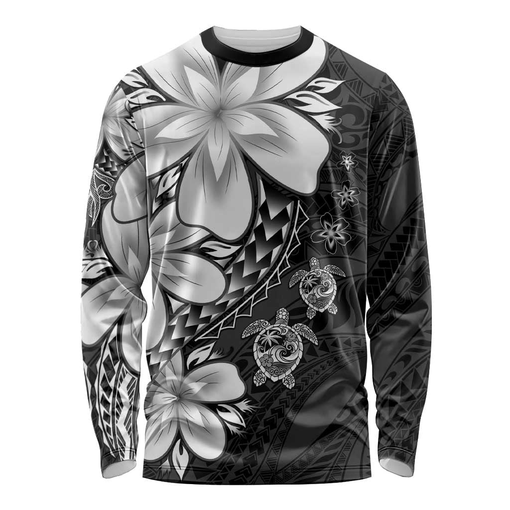 Polynesia Romantic Valentine Long Sleeve Shirt Sea Turtle Couple With Black Plumeria