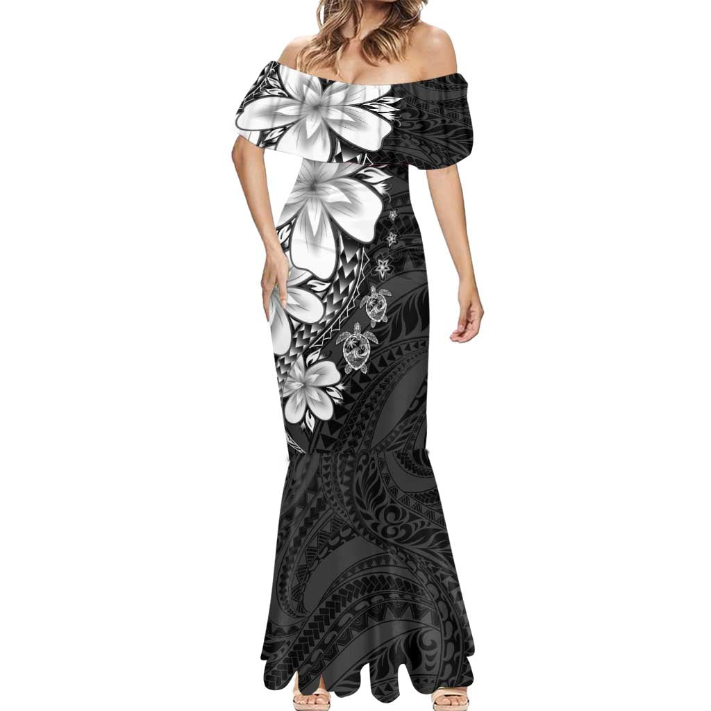 Polynesia Romantic Valentine Mermaid Dress Sea Turtle Couple With Black Plumeria