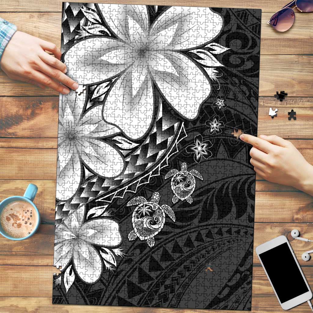Polynesia Romantic Valentine Puzzle Sea Turtle Couple With Black Plumeria