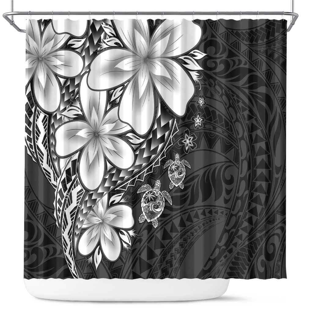 Polynesia Romantic Valentine Shower Curtain Sea Turtle Couple With Black Plumeria