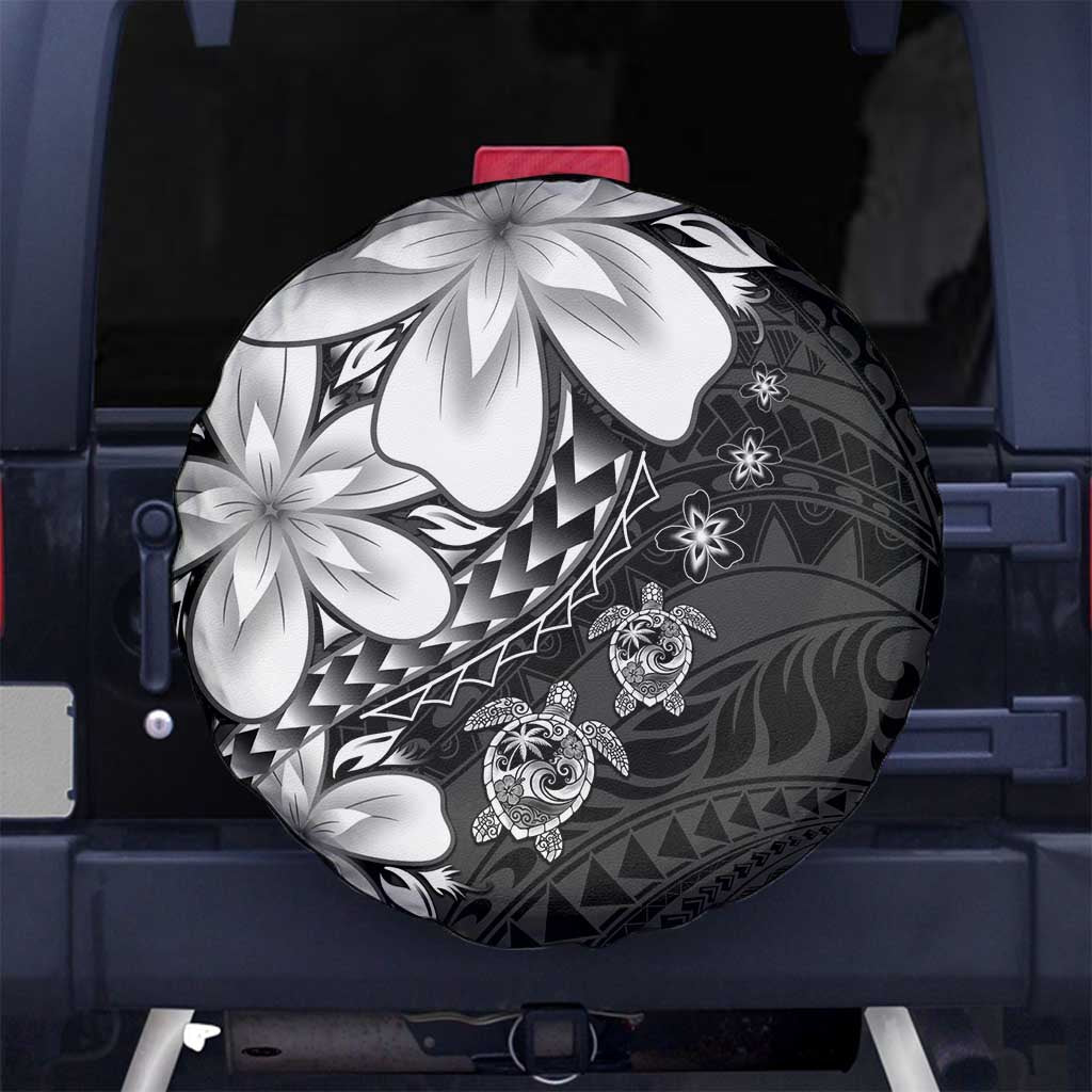 Polynesia Romantic Valentine Spare Tire Cover Sea Turtle Couple With Black Plumeria