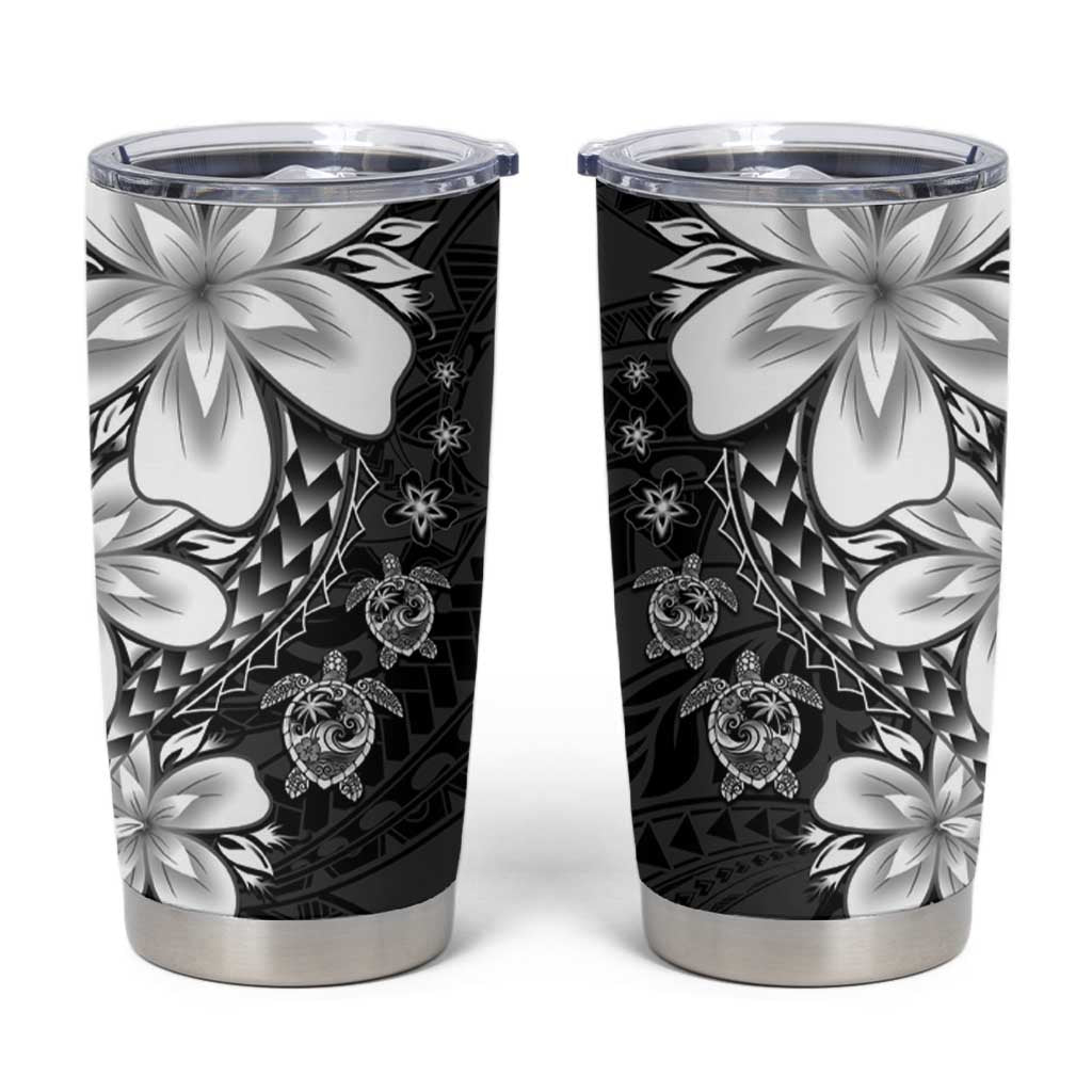 Polynesia Romantic Valentine Tumbler Cup Sea Turtle Couple With Black Plumeria LT05 Black - Polynesian Pride