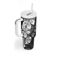 Polynesia Romantic Valentine Tumbler With Handle Sea Turtle Couple With Black Plumeria